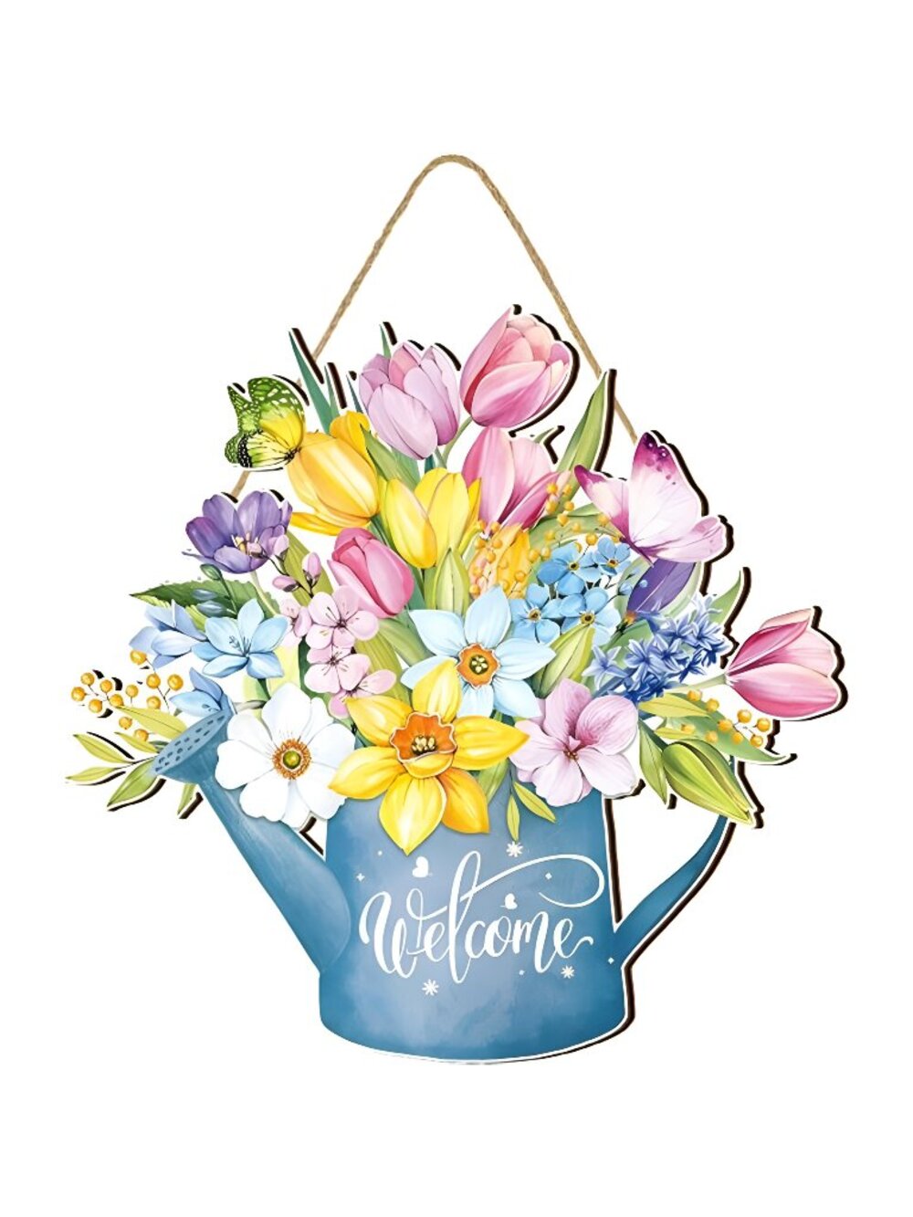 Spring Door Decor Flower Welcome Door Sign Spring Door Hanger (Elegant)